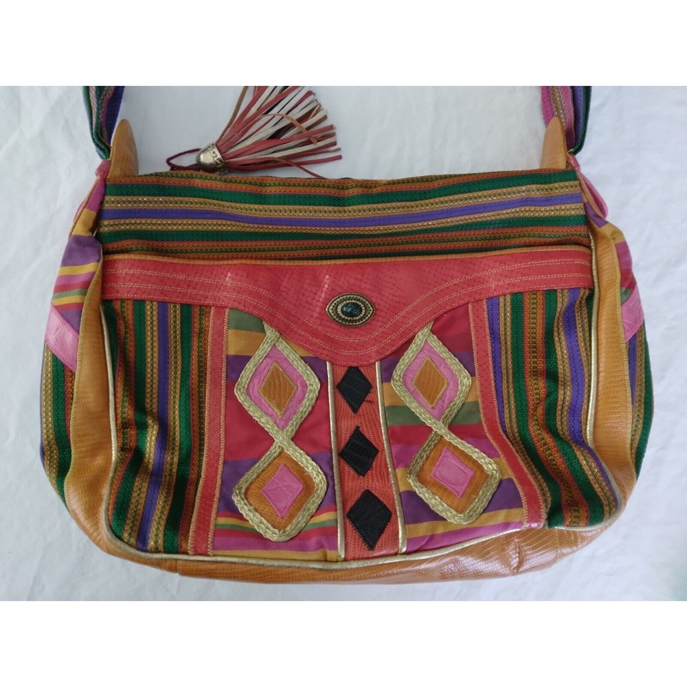 SHARIF Leather Reptile Skin Fabric Bag Purse Multicolor